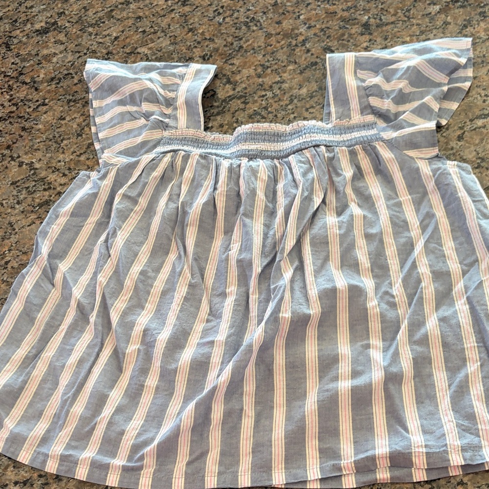 Lucky Brand Striped Smocked Square Neck Pheasant Top Size Large
